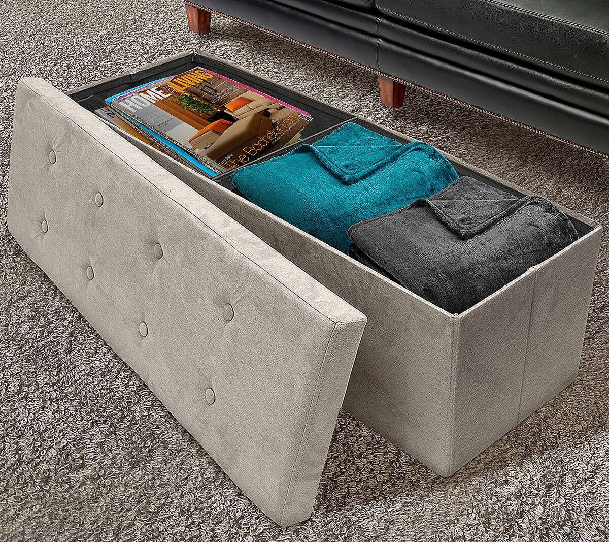 Faux Suede Storage Chest Ottoman