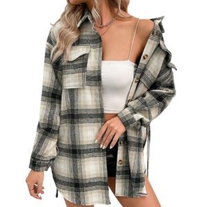 Women's Plaid Belted Shirt Coat