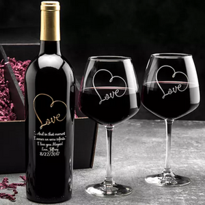 Personalized Engraved Wine Bottle w/ 2 Glasses