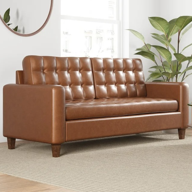 Faux Leather Tufted Square Arm Sofa