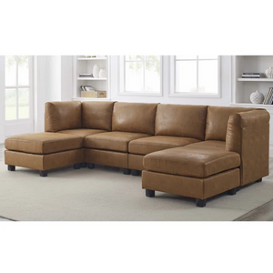 Vegan Leather Reversible Sectional w/ Ottoman