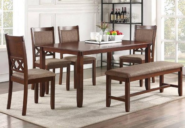 6-Piece Wood Dining Set w/ Bench