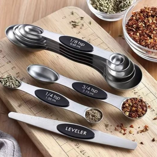 Set of 8 Magnetic Stainless Steel Measuring Spoons