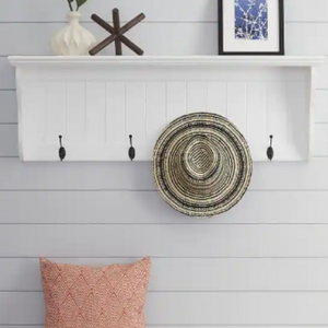 Wood Wall Mount Floating Shelf w/ Hooks