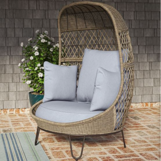 Metal Frame Wicker Egg Chair w/ Cushions