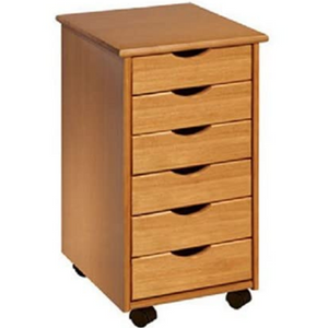 Solid Wood 6-Drawer Rolling Cart