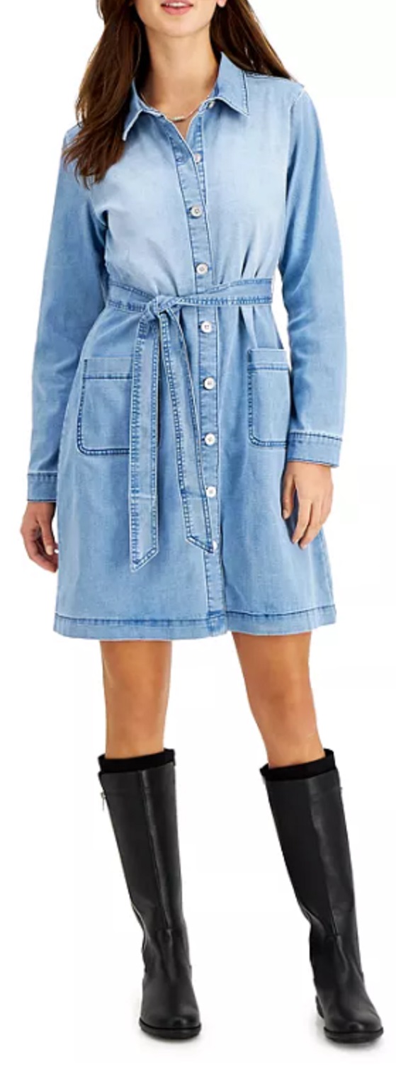 Style & Co. Women's Belted Denim Dress