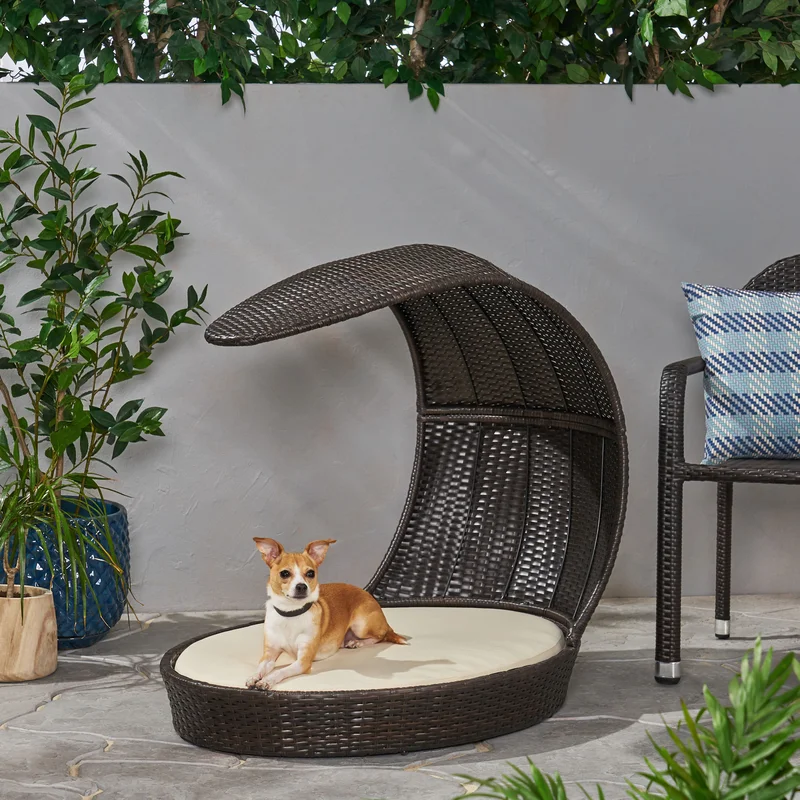 Hooded Wicker Patio Pet Bed