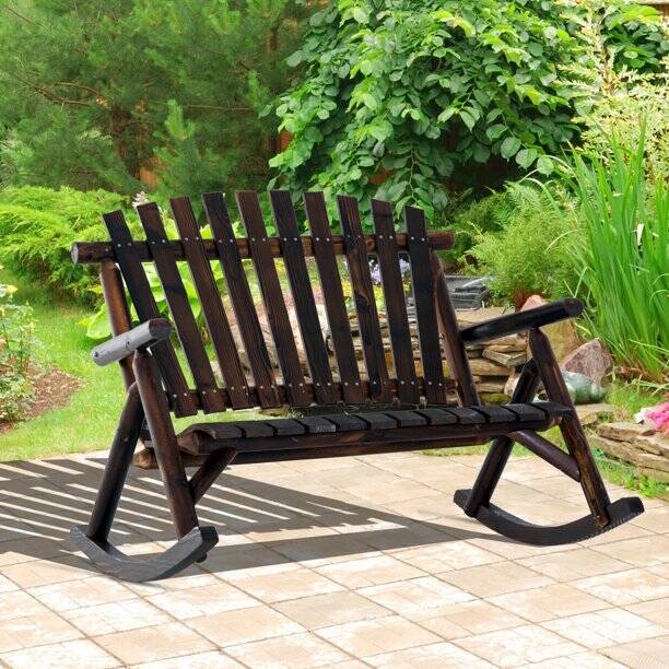 Fir Wood Outdoor Adirondack Rocking Bench