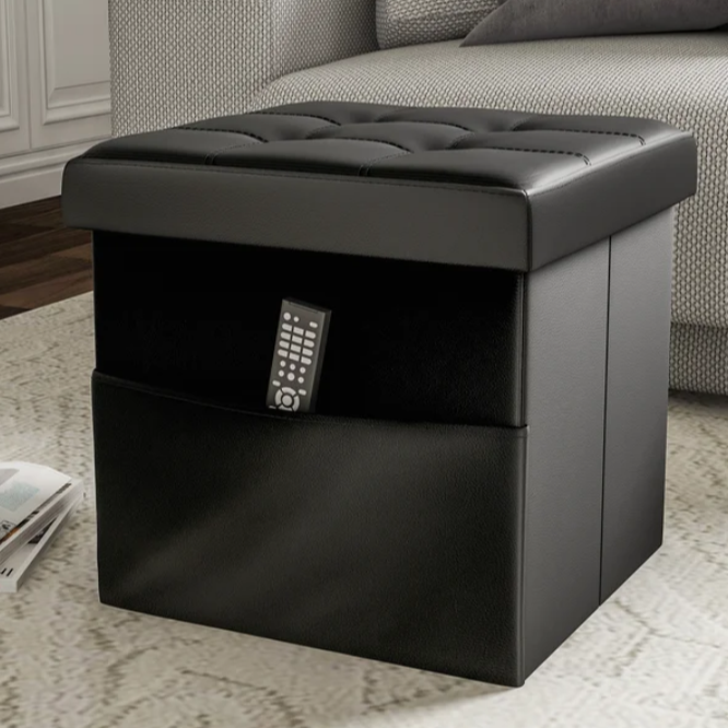 Faux Leather Storage Ottoman