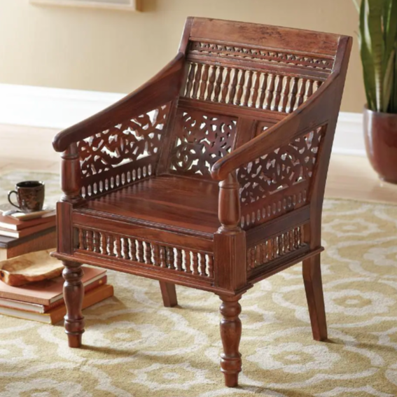 Wood Hand-Carved Arm Chair