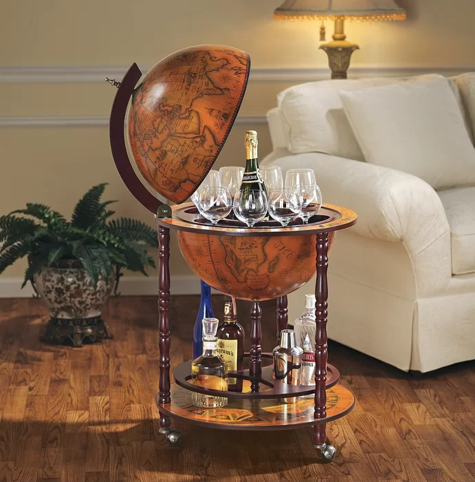 Solid Wood Globe Mini Bar