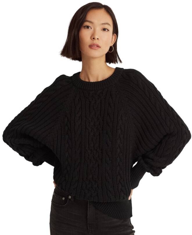 Ralph Lauren Cable-Knit Dolman-Sleeve Sweater