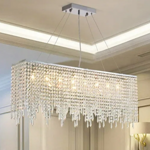 Rectangle Chrome Dimmable Crystal Chandelier