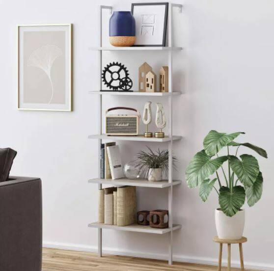 5-Shelf Wood Ladder Bookcase