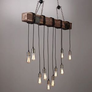 Wood Farmhouse Linear Island Pendant Light