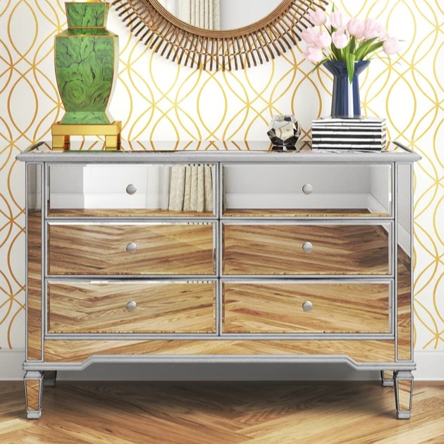 Mirrored 6-Drawer Double Dresser