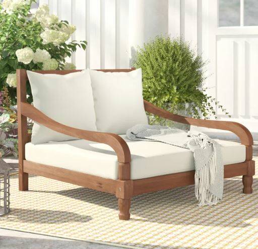 Wood Double Chaise w/ Cushions