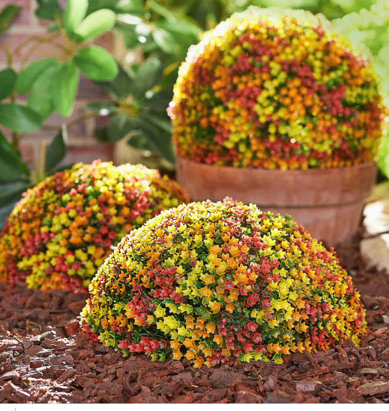 Set of 2 Faux Flower Garden Spheres