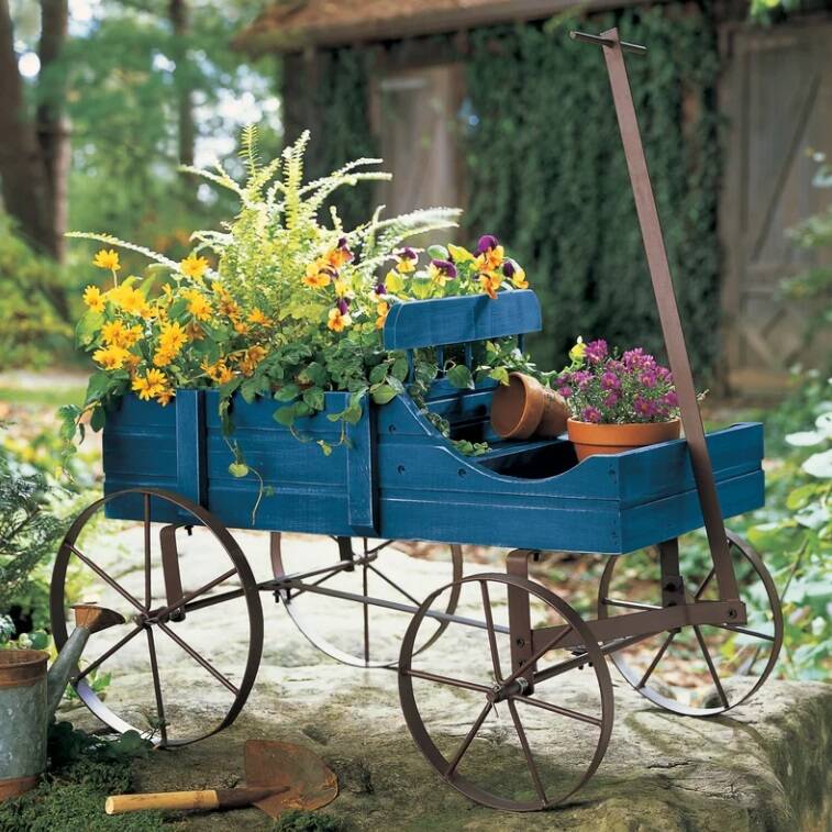 Wood Wagon Garden Plant Stand