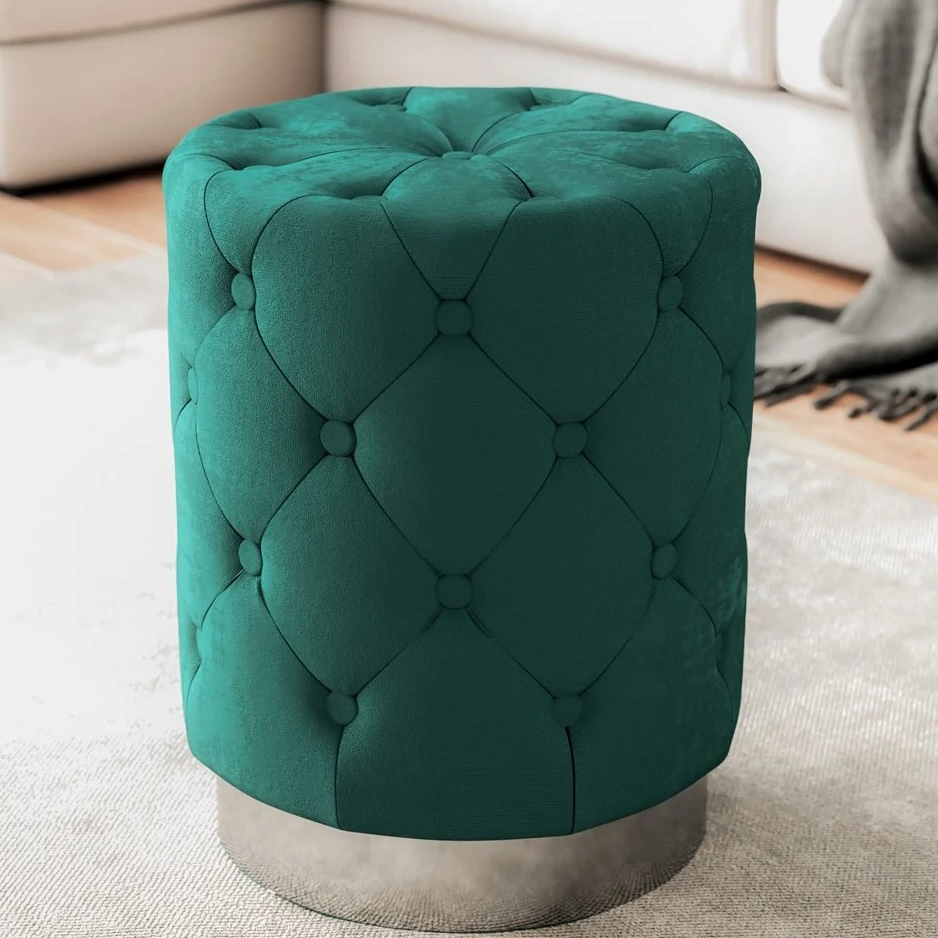 Velvet Tufted Ottoman w/ Metal Base