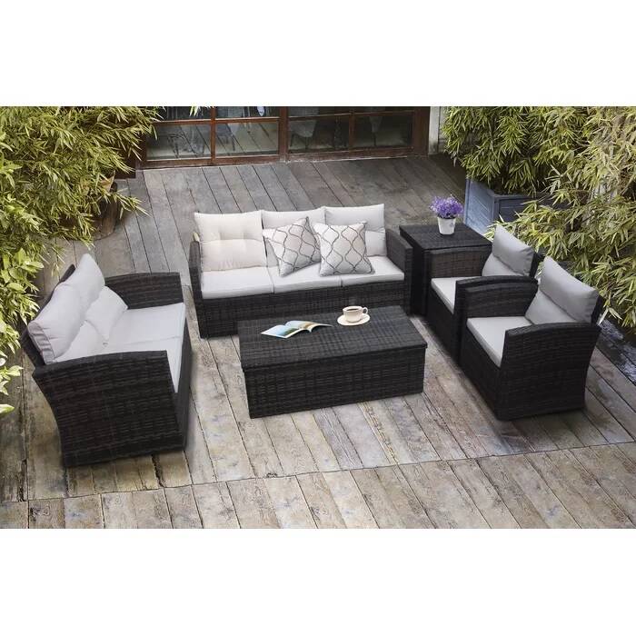 7-Person Patio Cushioned Wicker Sectional Sofa