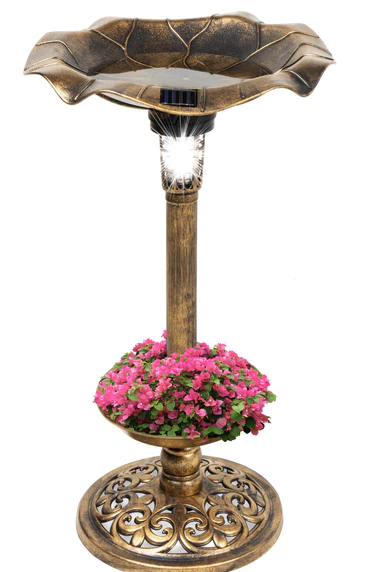 Solar Lighted Bird Bath w/ Planter