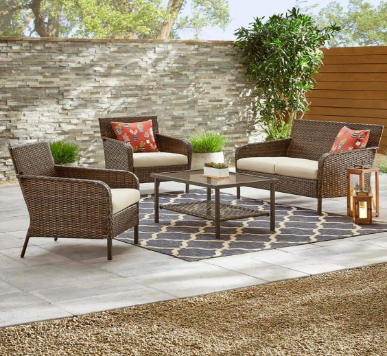 4-Piece Patio Wicker Cushioned Conversation Set