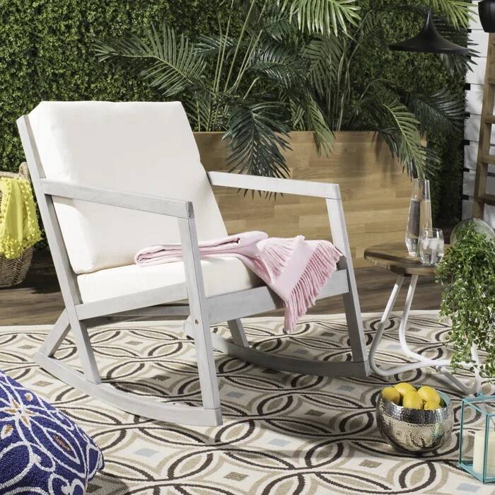 Outdoor Rocking Solid Wood Chair w/ Cushions