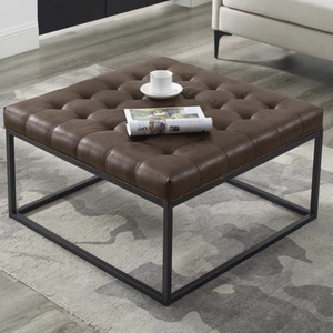 Button Tufted Leather Ottoman