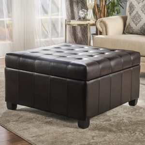 Button-Tufted Vegan Leather Ottoman