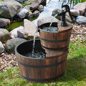 2-Tier Rustic Wood Barrel Fountain