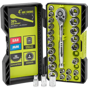 26-Piece Ryobi 1/4'' Drive Ratchet & Socket Set