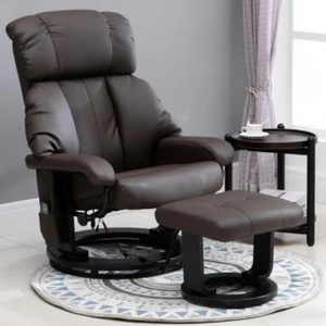 Leather Swivel Massage Recliner w/ Ottoman