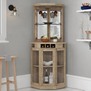 Wood Mirrored Corner Bar w/ Wine Storage