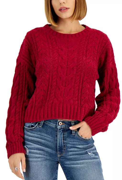 Hippie Rose Juniors' Chenille Cable Pullover Sweater