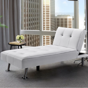 Convertible Faux Leather Futon Chaise Lounge