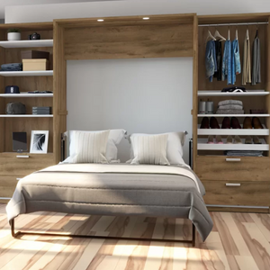 Rustic Wood Full Murphy Bed w/ Closet Storage