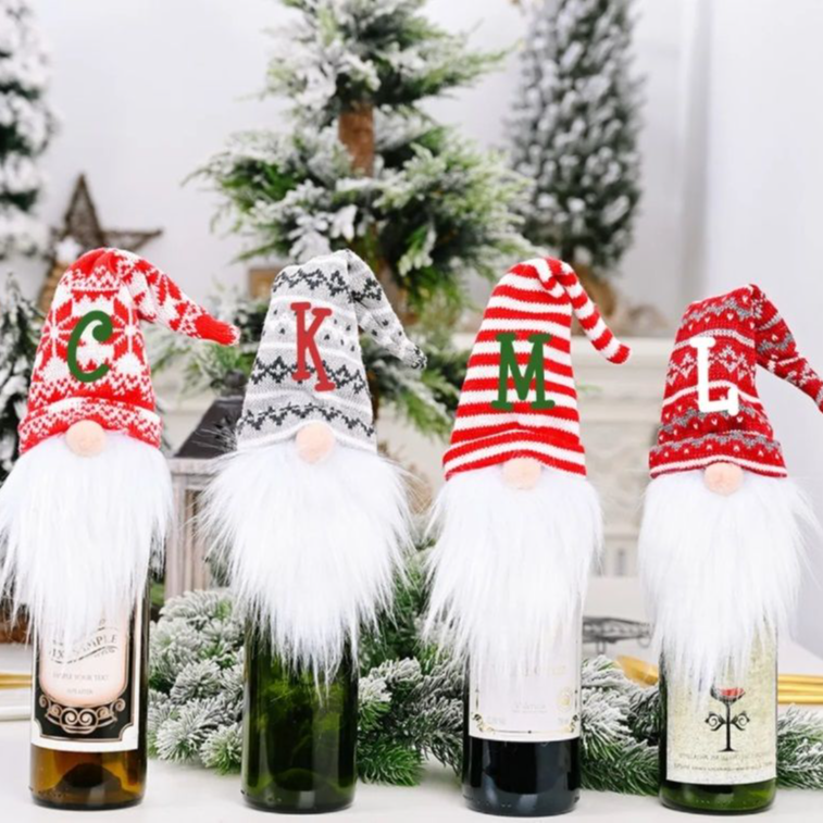 Personalized Christmas Gnome Wine Bottle Covers