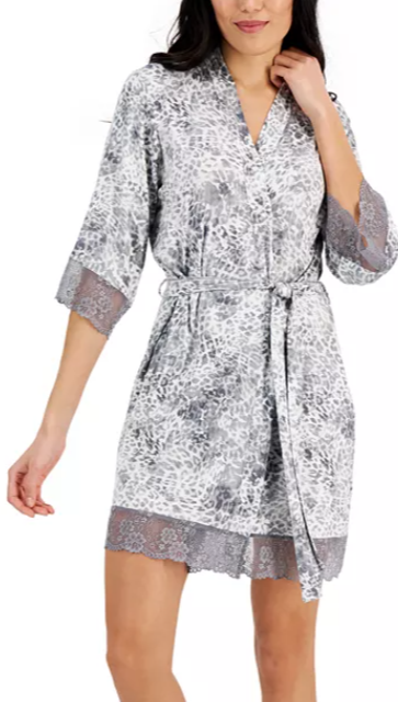 INC Women's Lace Trim Wrap Robe