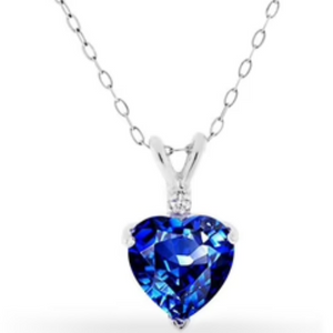 4-Ctw Sterling Silver Sapphire & Diamond Heart Pendant