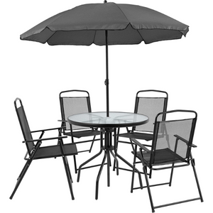 6-Piece Patio Dining Table Set w/ Umbrella