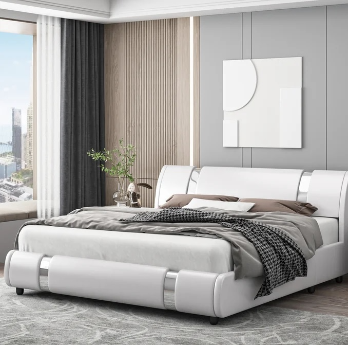 Faux Leather Full Low Profile Platform Bed