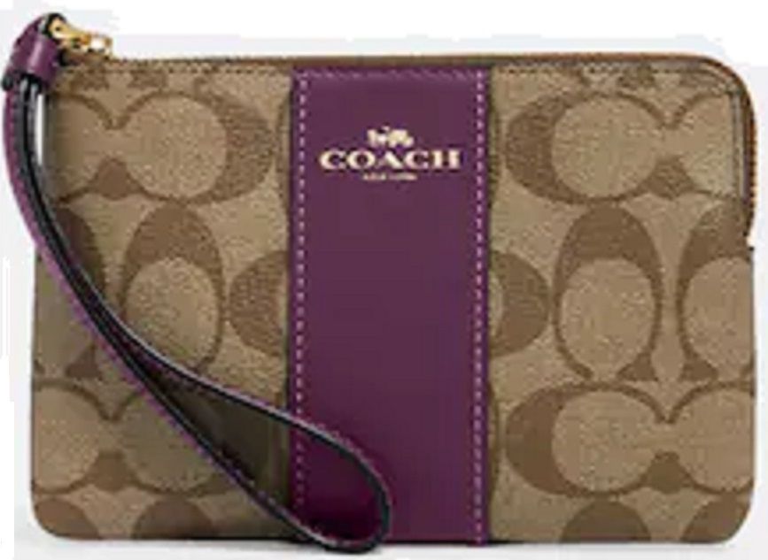 Coach Corner Zip Wristlet In Signature Canvas