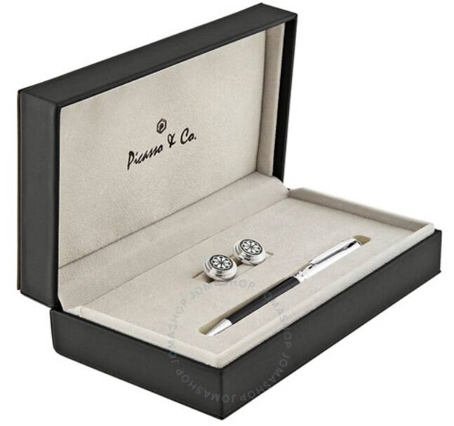 Picasso And Co Rhodium Plated Ballpoint Pen & Cufflink Set