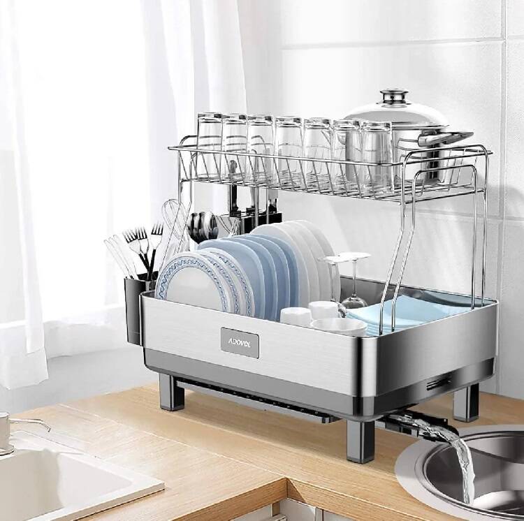 2-Tier Dish Rack w/ Drain Tray