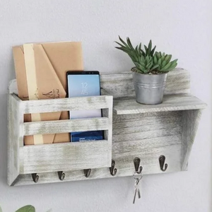 Wall Mount Wood Key & Mail Holder