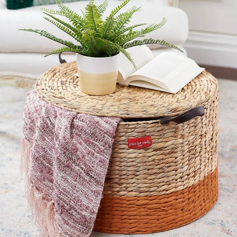 Woven Storage Ottoman w/ Lid