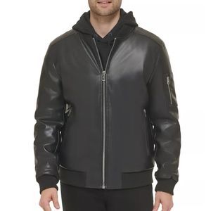 Calvin Klein Men's Faux-Leather Bomber Jacket