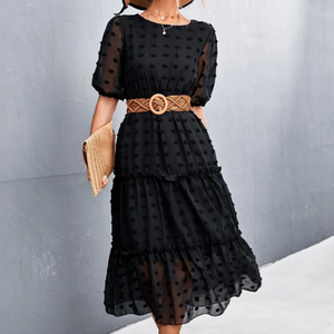 Puffed Sleeve Clip Dot Midi Dress